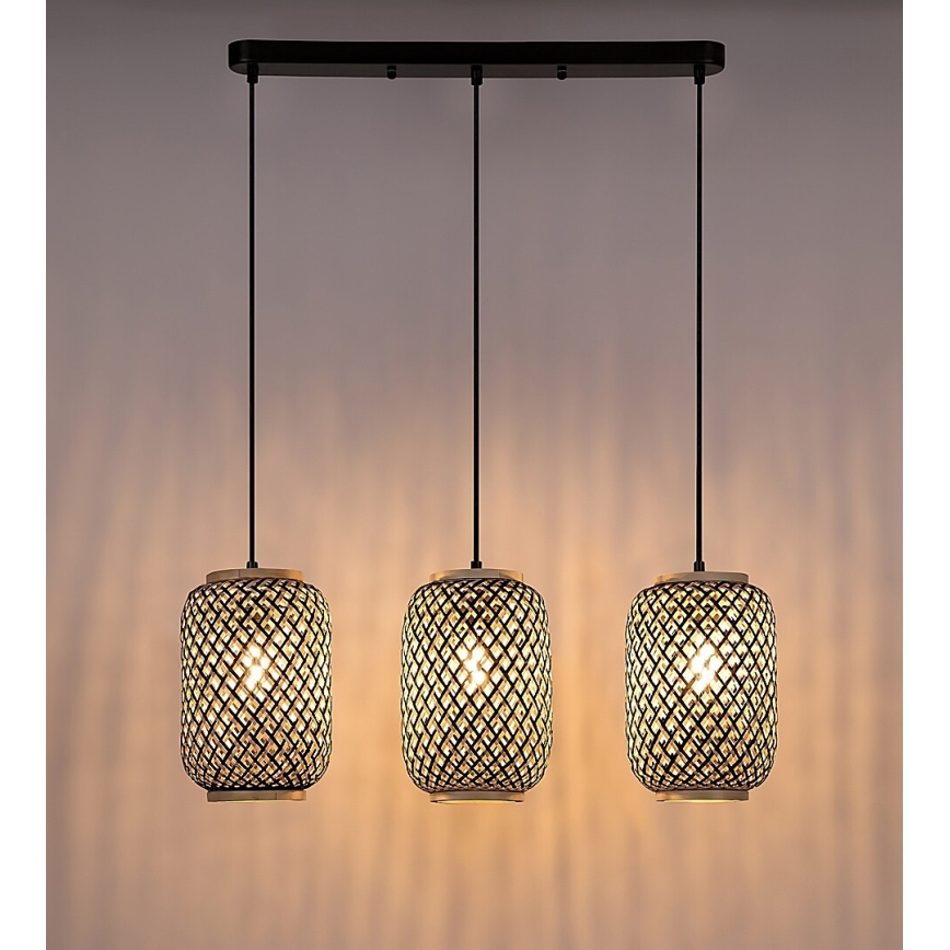 Rabalux - Hanglamp aan een koord 3xE27/40W/230V rotan
