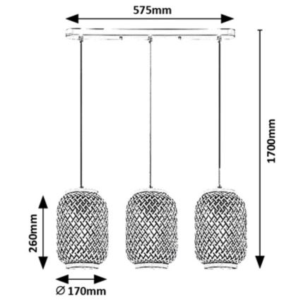 Rabalux - Hanglamp aan een koord 3xE27/40W/230V rotan