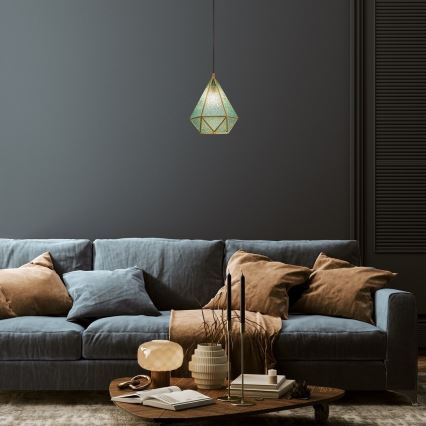 Rabalux - Tiffany glas-in-lood Hanglamp aan een touw 1xE14/40W/230V blauw/goud