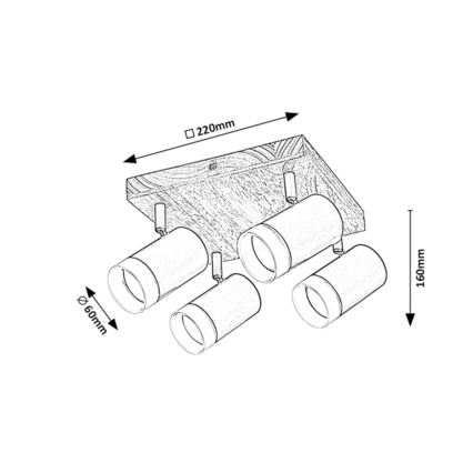 Rabalux - Plafondspot 4xGU10/5W/230V eiken