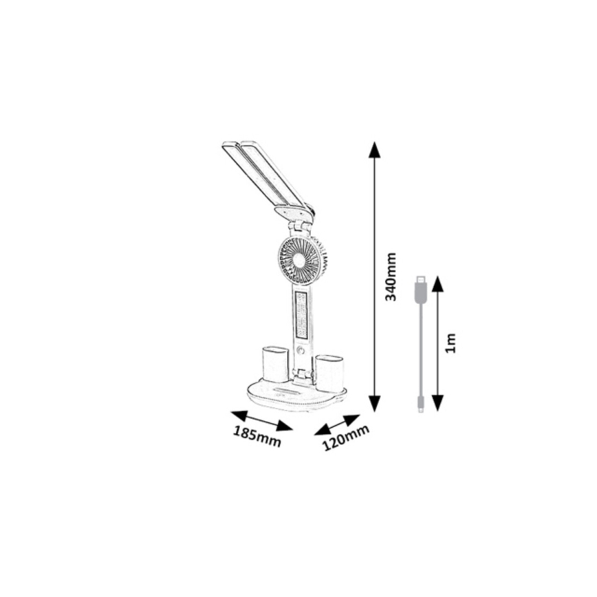 Rabalux - Dimbare LED-bureaulamp met ventilator LED/7W/5V 3000/4000/6500K