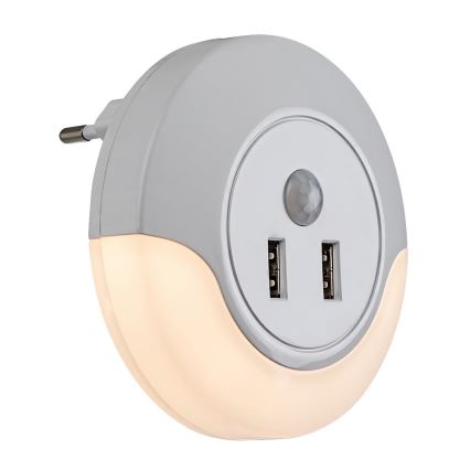 Rabalux - LED Nachtlampje met sensor voor stopcontact 2xUSB LED/13,9W/230V 3000K