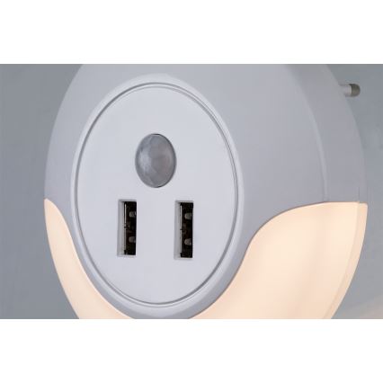 Rabalux - LED Nachtlampje met sensor voor stopcontact 2xUSB LED/13,9W/230V 3000K