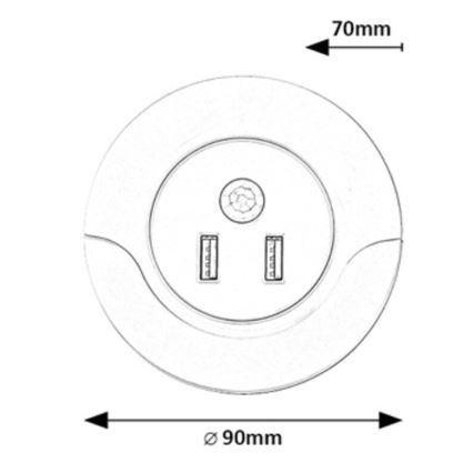 Rabalux - LED Nachtlampje met sensor voor stopcontact 2xUSB LED/13,9W/230V 3000K