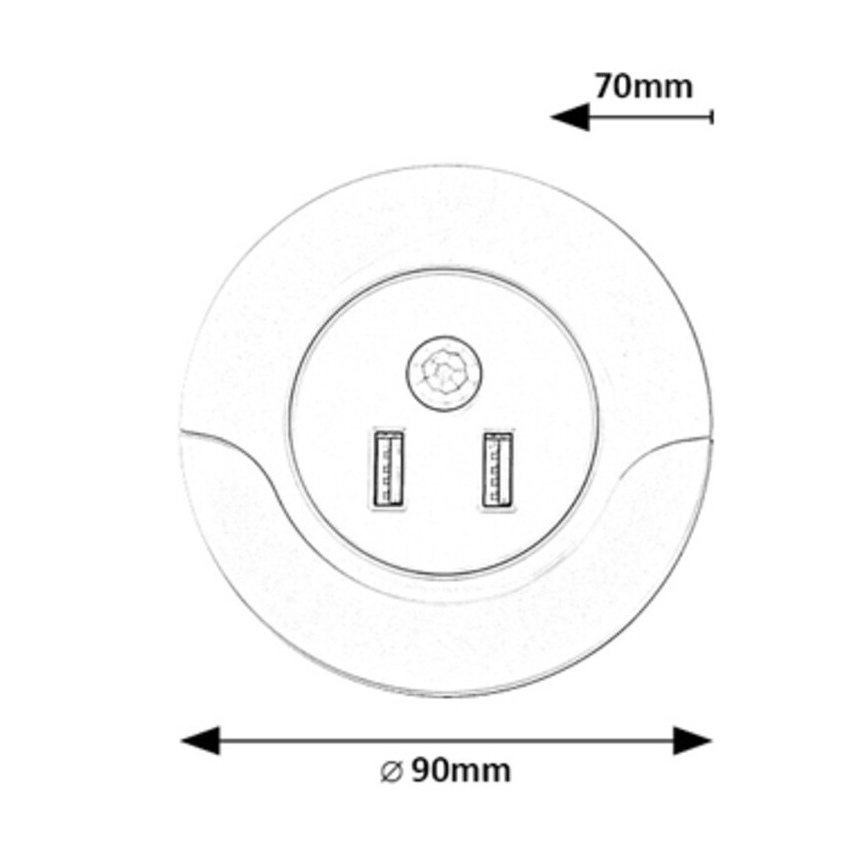 Rabalux - LED Nachtlampje met sensor voor stopcontact 2xUSB LED/13,9W/230V 3000K