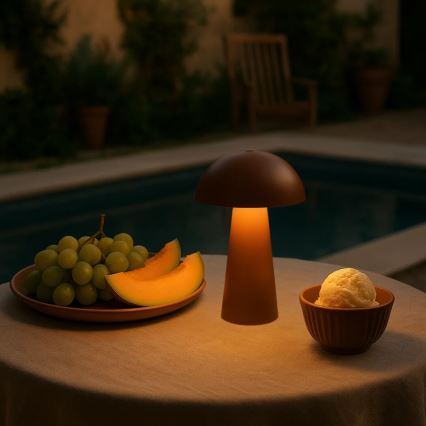 Rabalux - Dimbare oplaadbare LED-buitenlamp met aanraakbediening, 1,5 W/5 V, IP44, 1200 mAh, USB, bruin