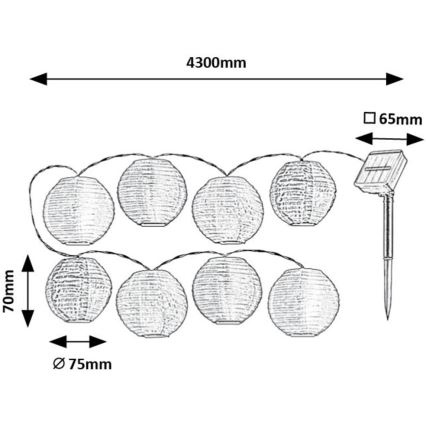 Rabalux - LED Solar ketting 8xLED/0,48W/1,2V 4,3 m IP44