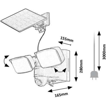 Rabalux - LED Solar wall flexible lamp met sensor en external panel 2xLED/5W/3,7V IP54 zwart