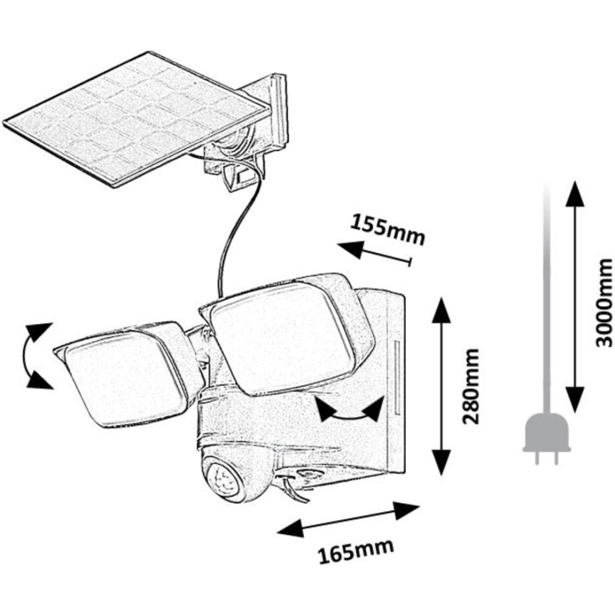 Rabalux - LED Flexibele Solarlamp voor aan de muur met sensor en extern paneel 2xLED/5W/3,7V IP54 zwart 600 mAh