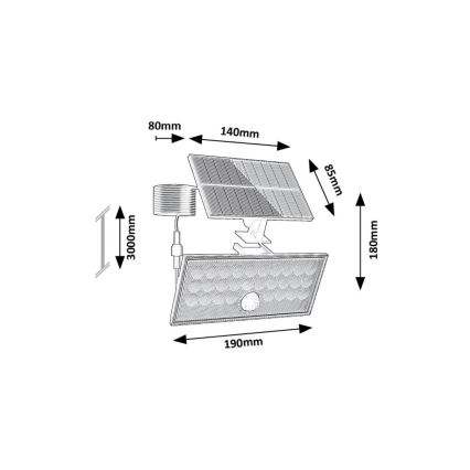 Rabalux - Solar LED Schijnwerper met Sensor LED/8W/3,7V 1800mAh IP65 + afstandsbediening