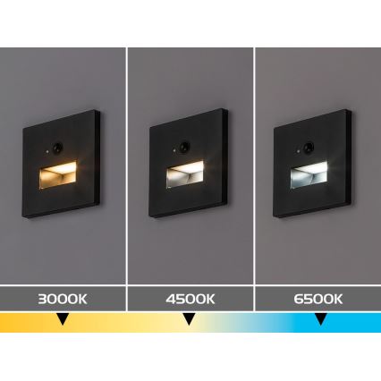 Rabalux - LED traplamp met bewegings- en schemersensor, LED/1W/230V, 3000/4500/6500K, zwart