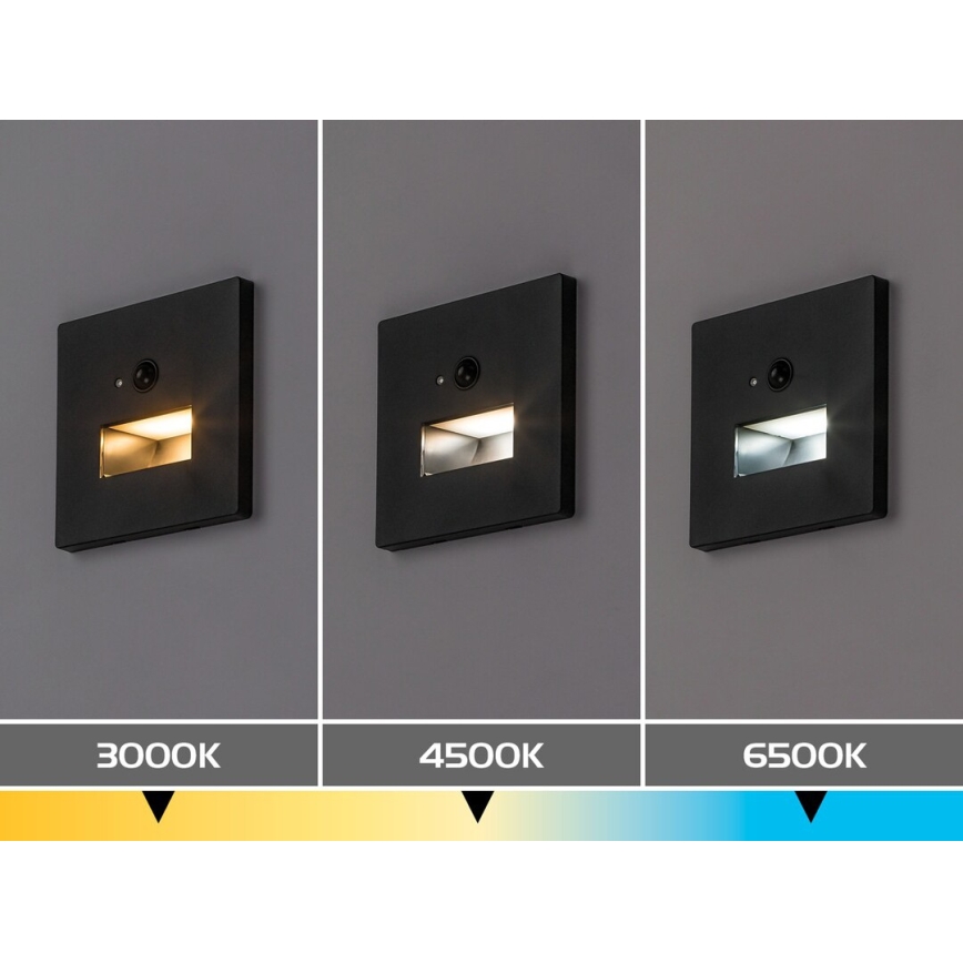 Rabalux - LED traplamp met bewegings- en schemersensor, LED/1W/230V, 3000/4500/6500K, zwart
