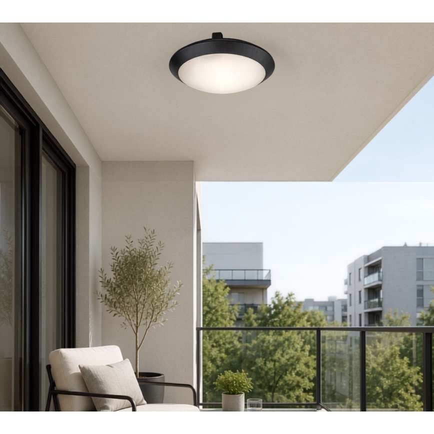 Rabalux - Buitenplafondlamp met bewegingssensor 1xE27/9W/230V IP65 Ø 30 cm zwart