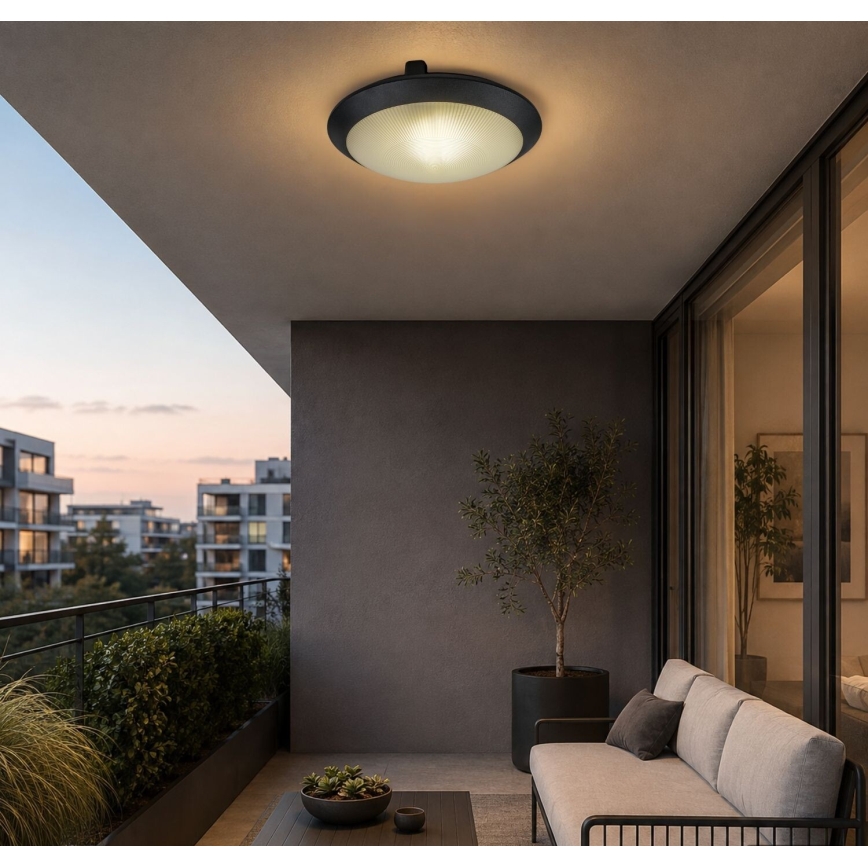 Rabalux - Buitenplafondlamp met bewegingssensor 1xE27/9W/230V IP65 Ø 30 cm zwart
