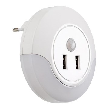 Rabalux - LED Nachtlampje met sensor voor stopcontact 2xUSB LED/13,9W/230V 3000K