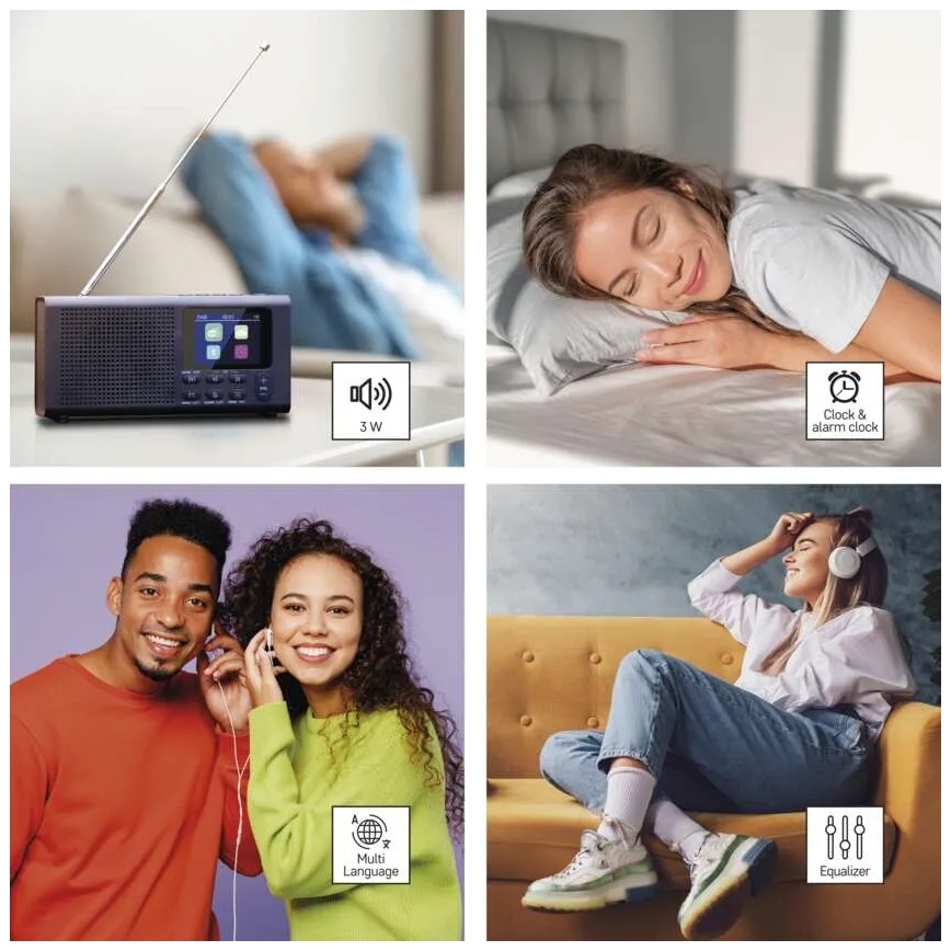 Radio DAB DAB+ FM 3W/5V/4xAA zwart