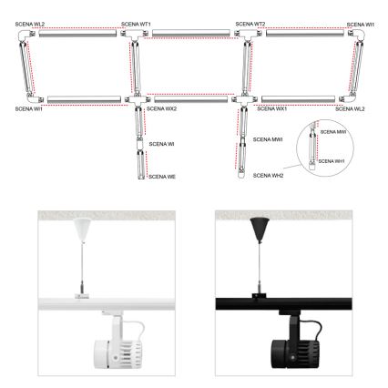 Rail met elektrische aansluiting SCENA TS 1m  wit