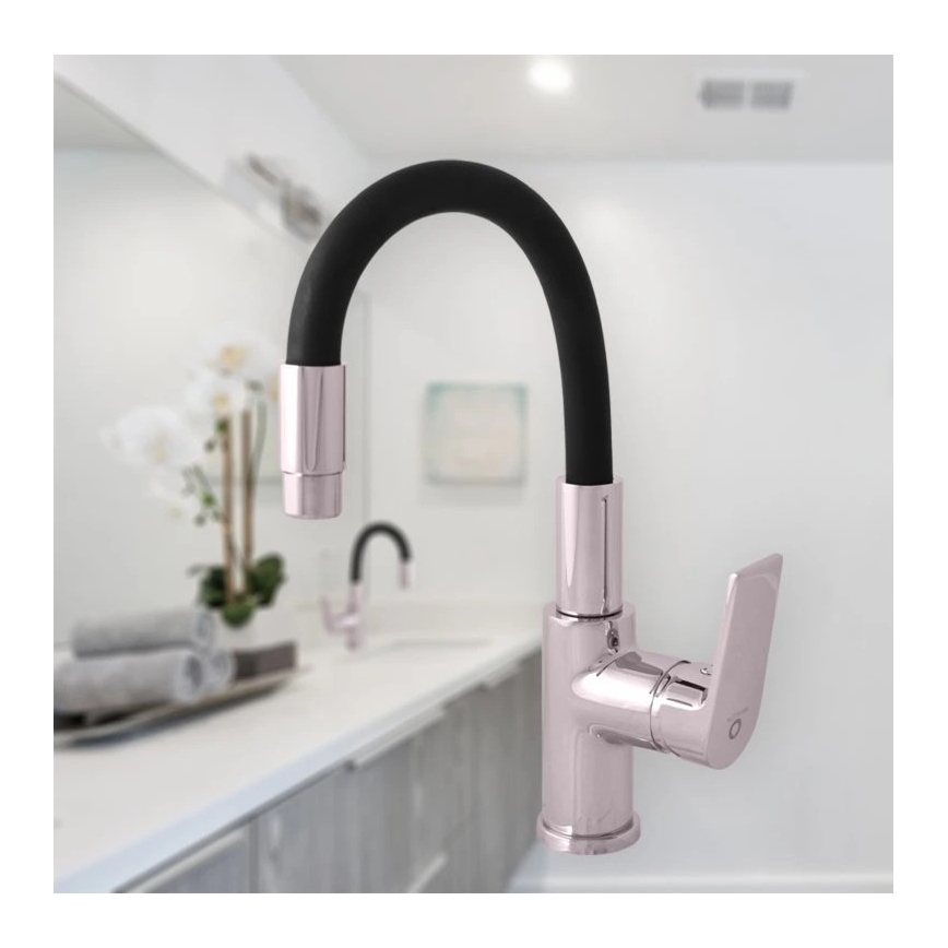 RAV Slezák CO119.0/15 - COLORADO keukenkraan met flexibele uitloop, 25 cm, zwart/glanzend chroom