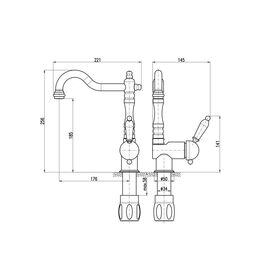 RAV Slezák L508.0/8CMAT - Keuken-/wastafelmengkraan LABE RETRO 25,6 cm mat zwart