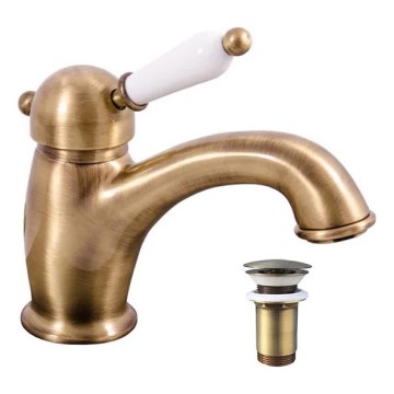 RAV Slezák L527.0SM - Wastafelkraan + afvoer LABE RETRO 15 cm antiek messing