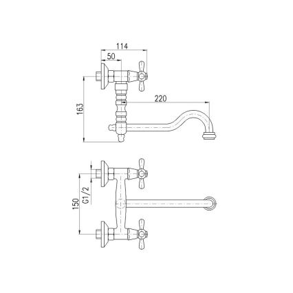 RAV Slezák MK101.5/29SM - Wastafel-/keukenkraan MORAVA RETRO 16,3 cm antiek messing