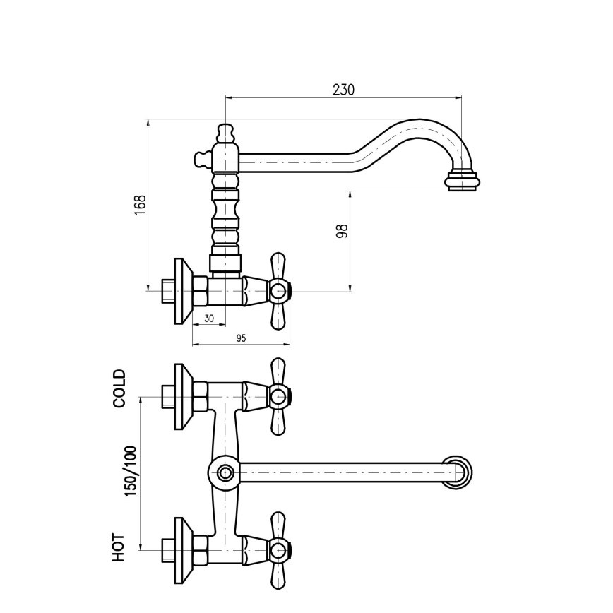 RAV Slezák MK102.5/28SM - Keuken-/wastafelkraan MORAVA RETRO 16,8 cm antiek messing