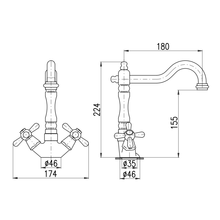 RAV Slezák MK121.0/8CMATSM - Wastafelkraan + uitloop MORAVA RETRO 22,4 cm zwart/messing