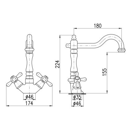 RAV Slezák MK121.0/8SM - Keuken-/wastafelmengkraan + uitloop MORAVA RETRO 22,4 cm antiek messing