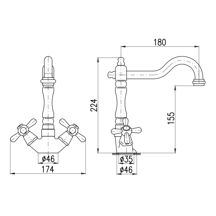 RAV Slezák MK121.0/8SM - Keuken-/wastafelmengkraan + uitloop MORAVA RETRO 22,4 cm antiek messing