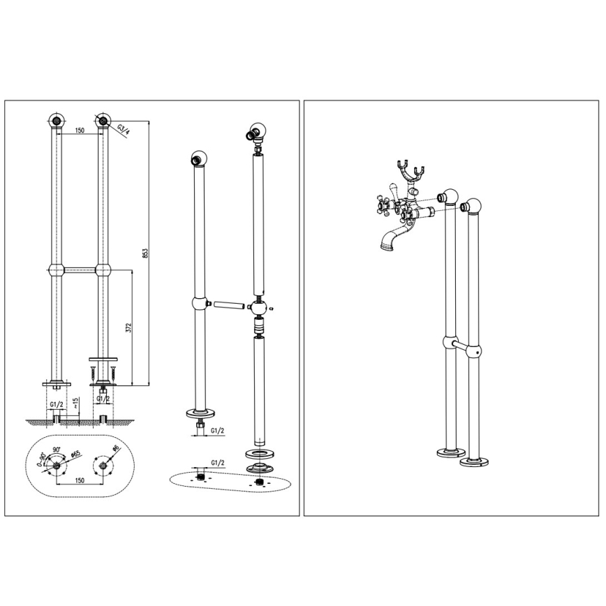 RAV Slezák MK150.5/2CMATSM - Badset met mengkraan MORAVA RETRO, zwart/messing