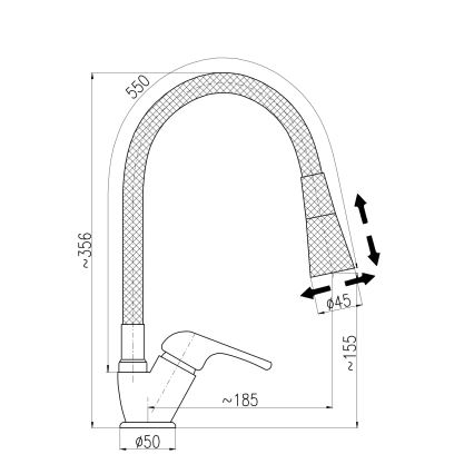 RAV Slezák SA006.0/13S - Keukenkraan SAZAVA met flexibele uitloop, 35,6 cm, grijs/glanzend chroom