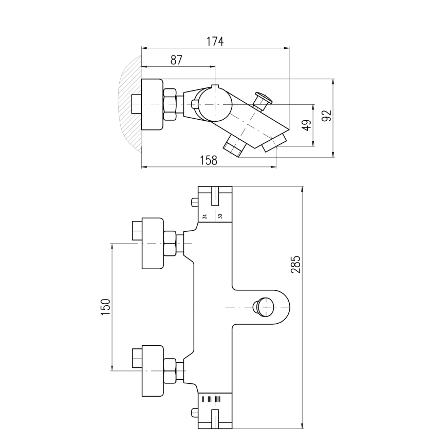RAV Slezák TRM54.5CMAT - Thermostatische badmengkraan TERMO mat zwart