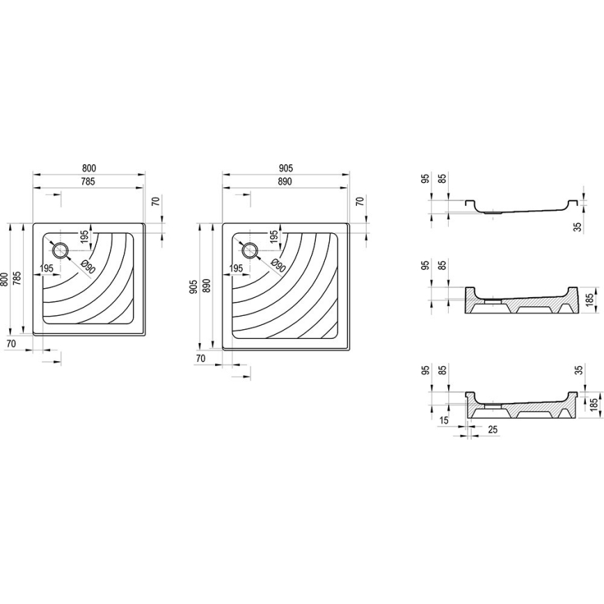 Ravak A007701120 - Vierkante douchebak ANGELA 90x90 cm wit