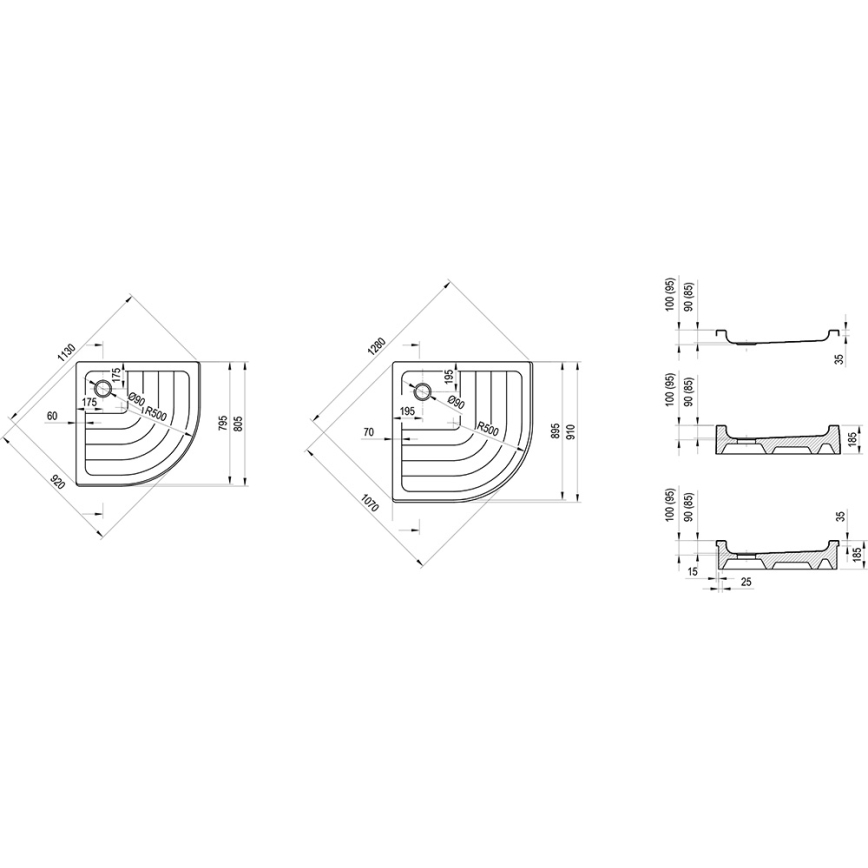 Ravak A204001120 - kwartronde douchebak RONDA 80x80 cm wit