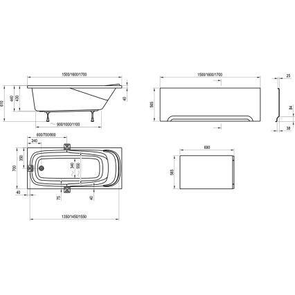 Ravak CO11000000 - Badkuip VANDA 150x70 cm acryl/hoogglans wit