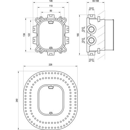 Ravak X070139 - Inbouwlichaam voor inbouwkranen R-BOX VARI 13,9x14,6 cm
