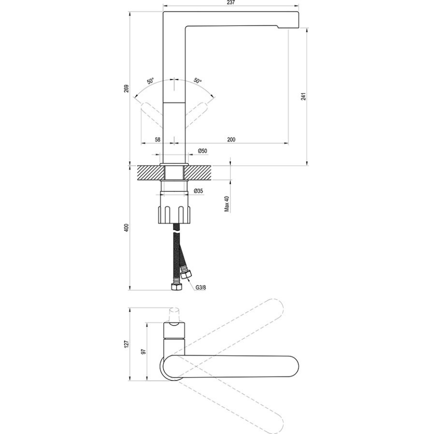 Ravak X070143 - Wastafelkraan PURI 26,9 cm glanzend chroom
