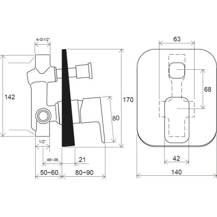 Ravak X070156 - Douchekraan voor inbouwinstallatie FREE zwart