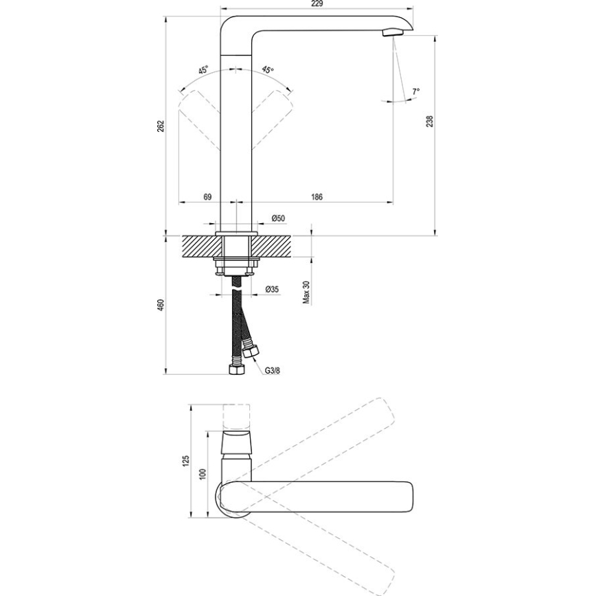 Ravak X070174 - Wastafel-/keukenkraan FLAT 26,2 cm mat zwart