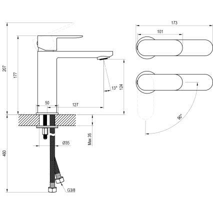 Ravak X070460 - Wastafelmengkraan CHROME 17,7 cm zwart