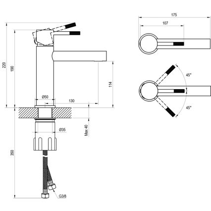 Ravak X070648 - Wastafelkraan NOX 19 cm mat zwart