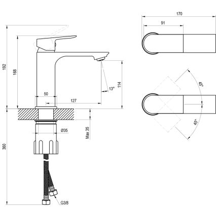 Ravak X070652 - Wastafelkraan PLAN 16,8 cm, geborsteld grafiet