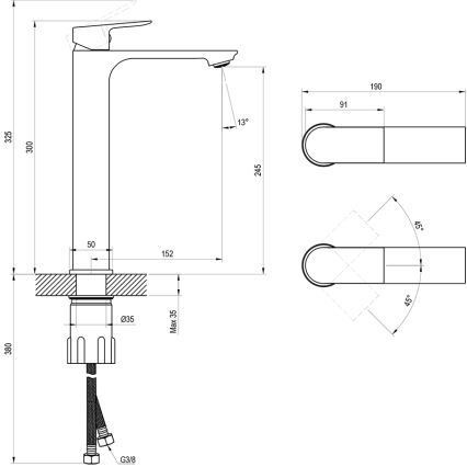 Ravak X070653 - Wastafelkraan PLAN 30 cm geborsteld grafiet