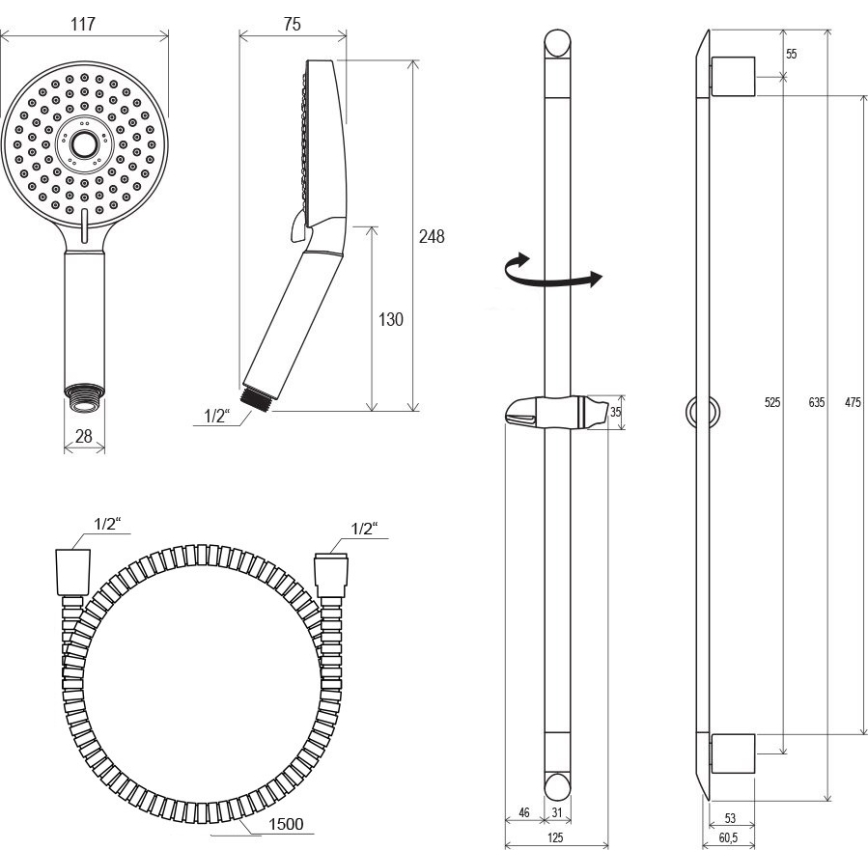 Ravak X07P177 - Doucheset in glanzend chroom