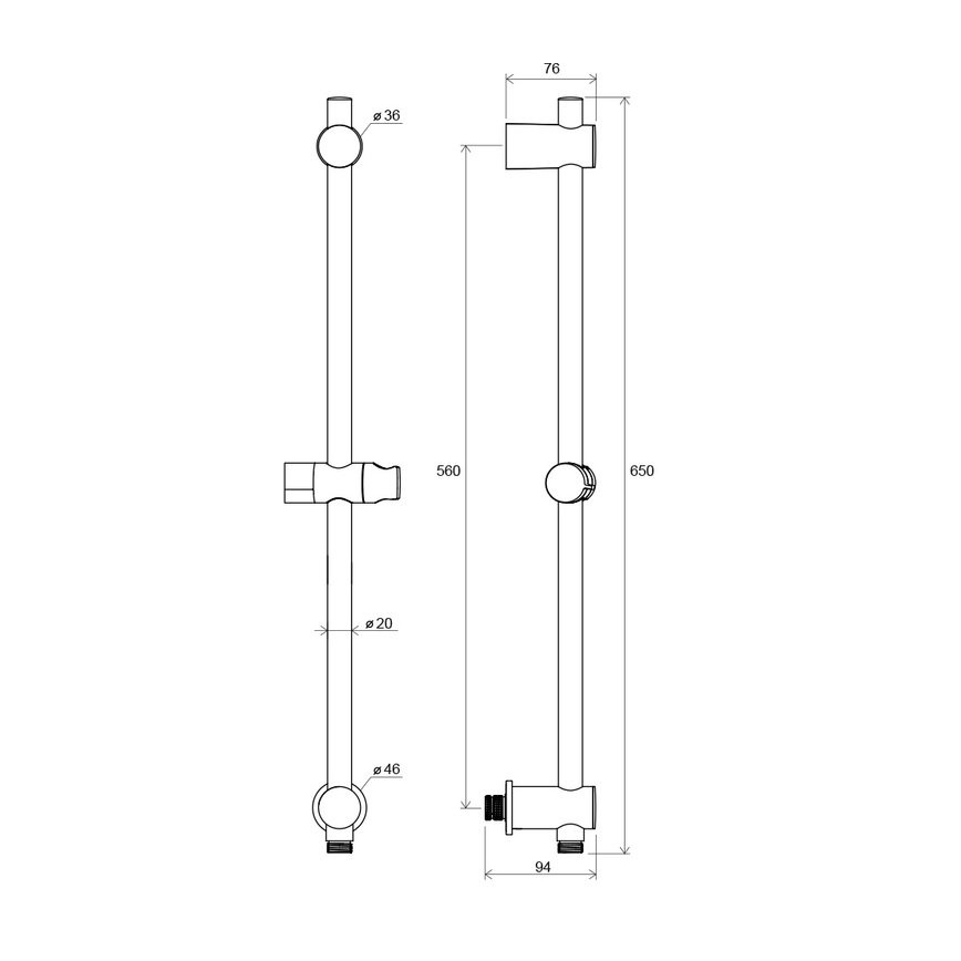 Ravak X07P342 - Douchestang met wanduitlaat 65 cm, glanzend chroom