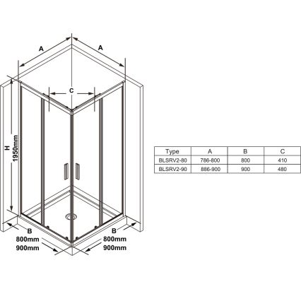 Ravak X1LM70300Z1 - vierdelige hoekkabine BLIX SLIM 90x90 cm zwart