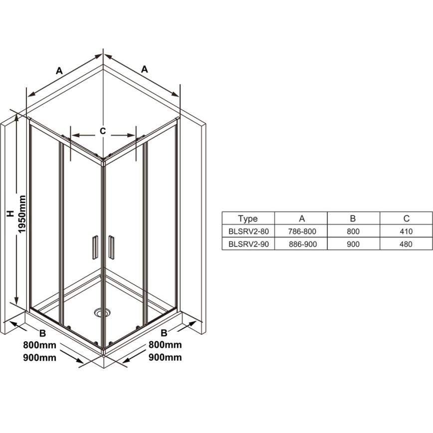 Ravak X1LM70300Z1 - vierdelige hoekkabine BLIX SLIM 90x90 cm zwart