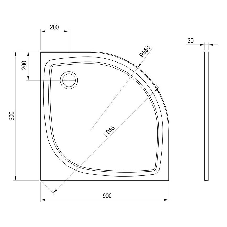 Ravak XA237711010B - Kwartcirkelvormige douchebak ELIPSO 90x90 cm wit