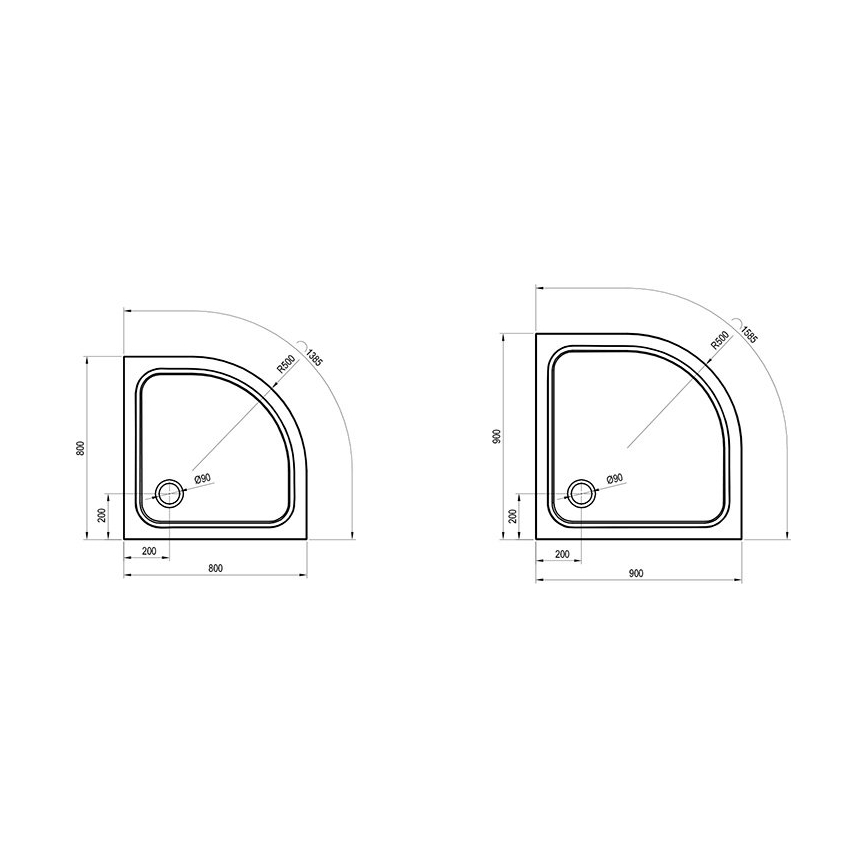 Ravak XA247701010 - Kwartcirkel douchebak ELIPSO 90x90 cm wit