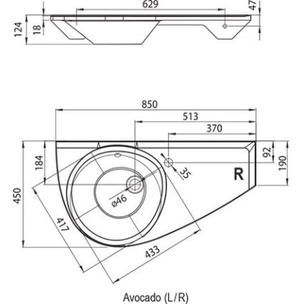 Ravak XJ1P1100000 - Wandhangend wastafel AVOCADO 85x45 cm gegoten marmer/wit